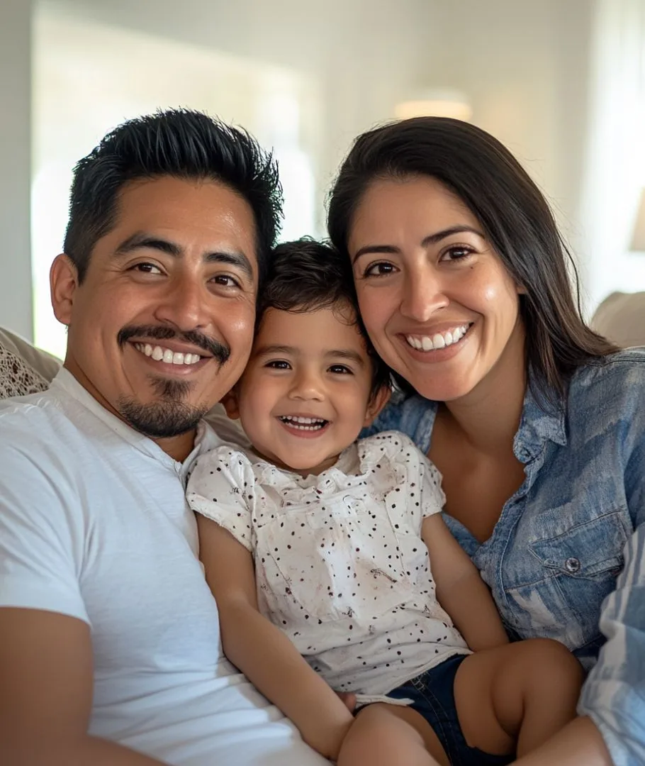Familia joven con su hija pequeña en el hogar