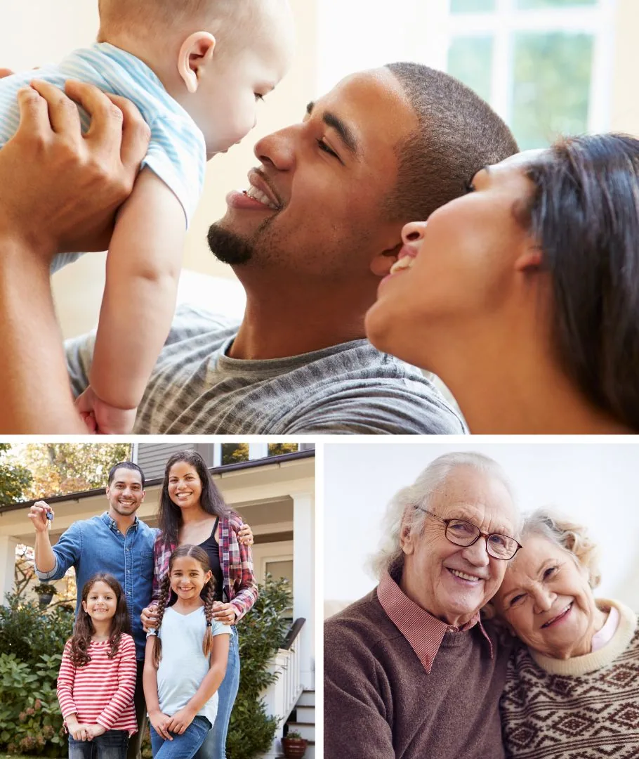 Couple happily reviewing an estate plan together with their attorney